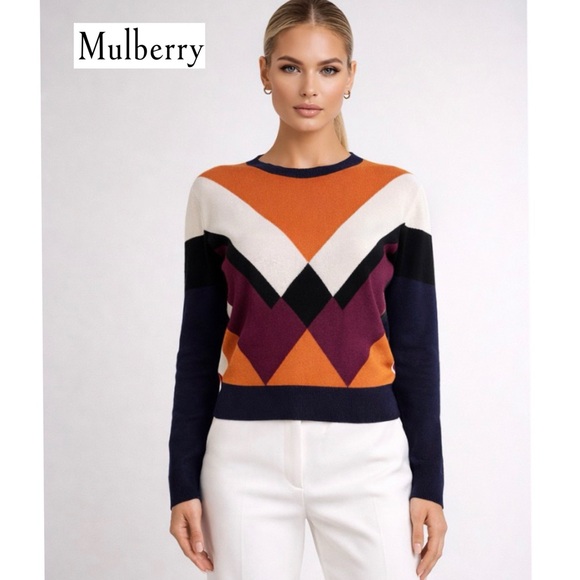Mulberry Sweaters - Mulberry England Silk Cotton Knit Sweater S Geometric Chevron Italy Luxury